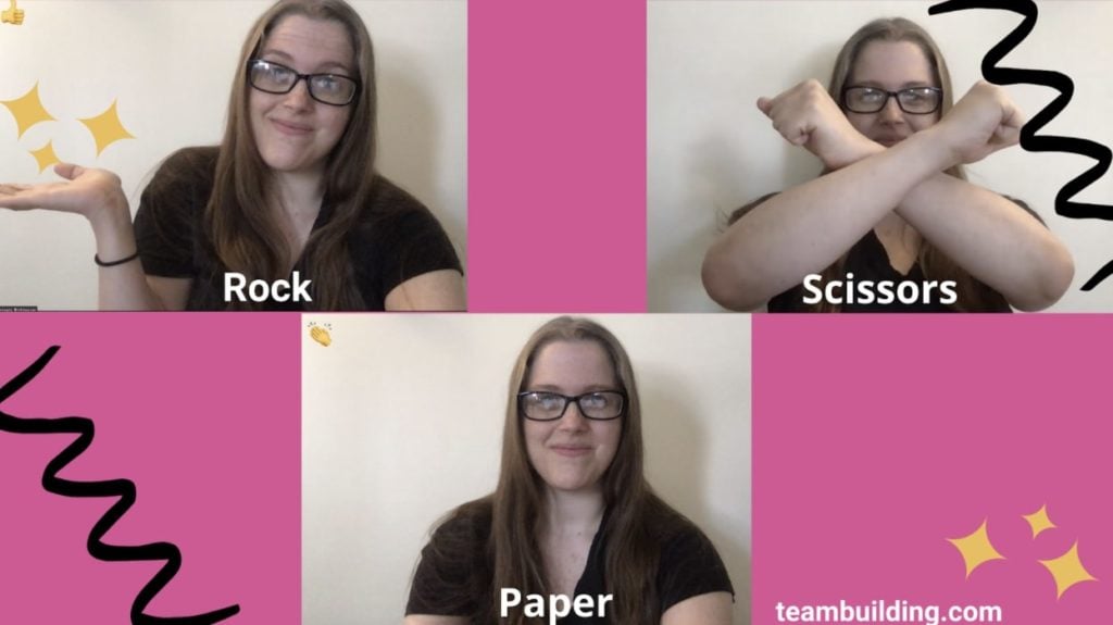 Rock paper scissors is part of our list of fun zoom team building activities.