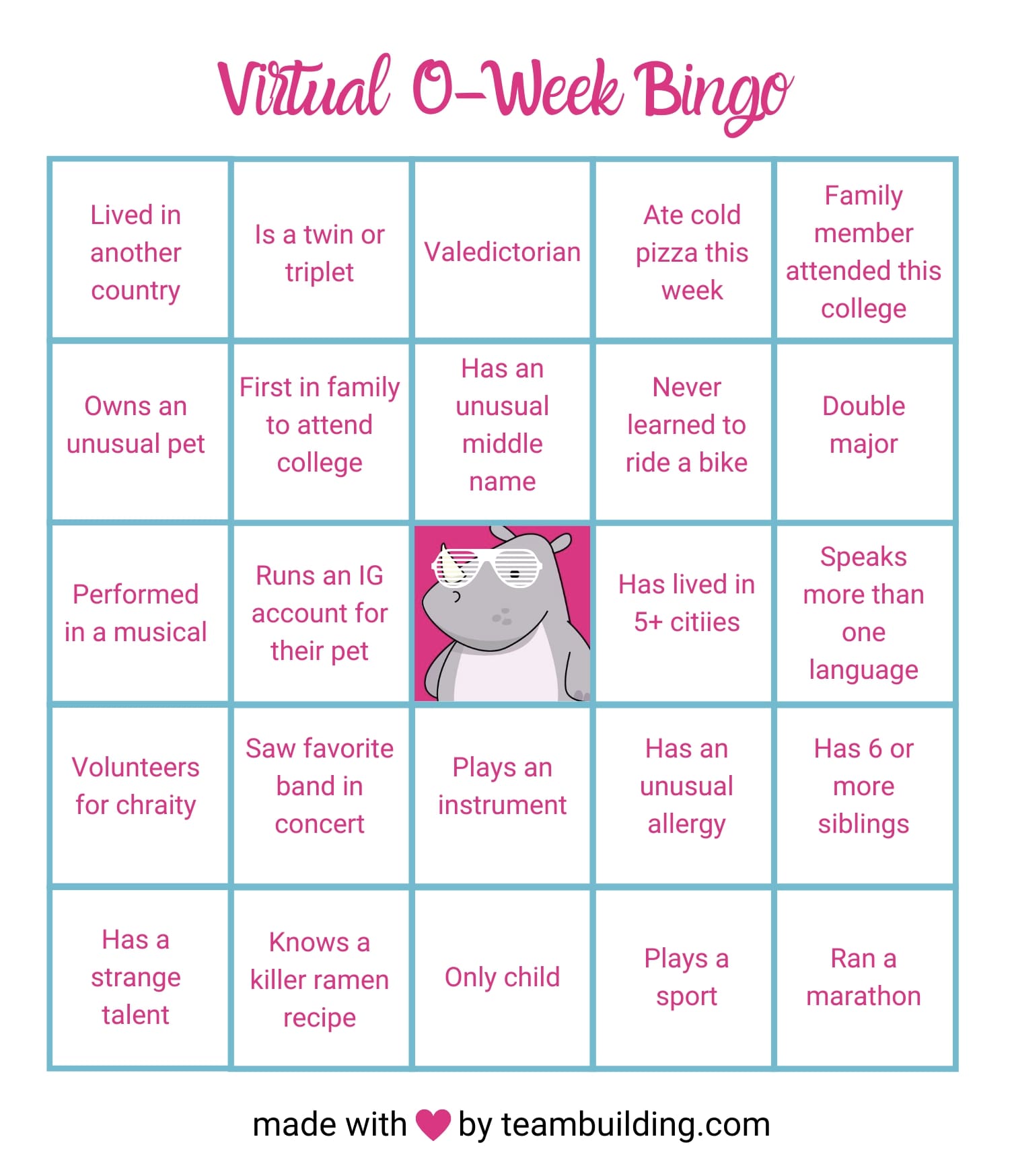orientation week bingo