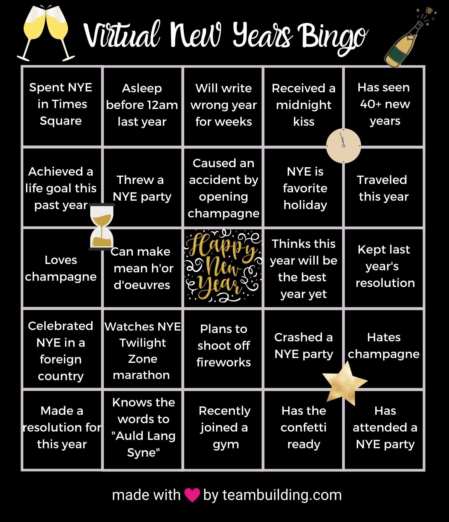 Virtual New Years Bingo template